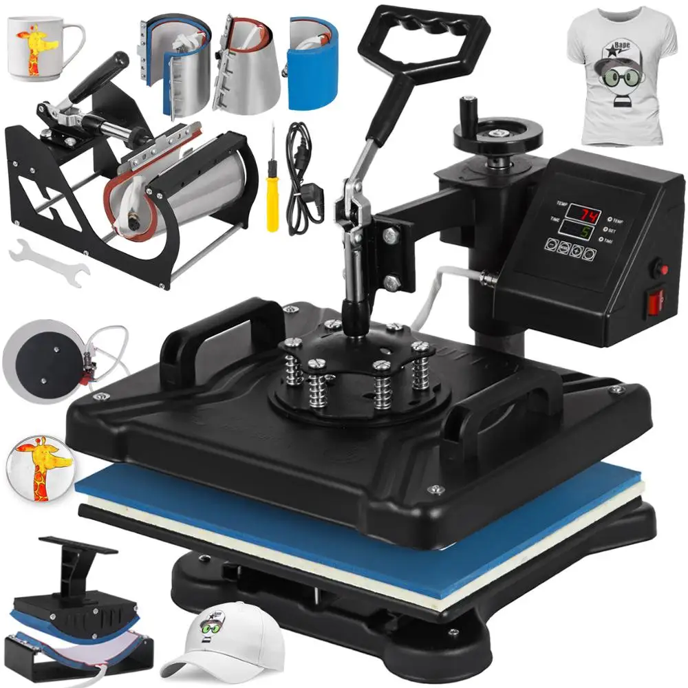 Heat Press Machine 8 in 1 Sublimation Printing 38x30cm for T-Shirt Mug Hat  Plate