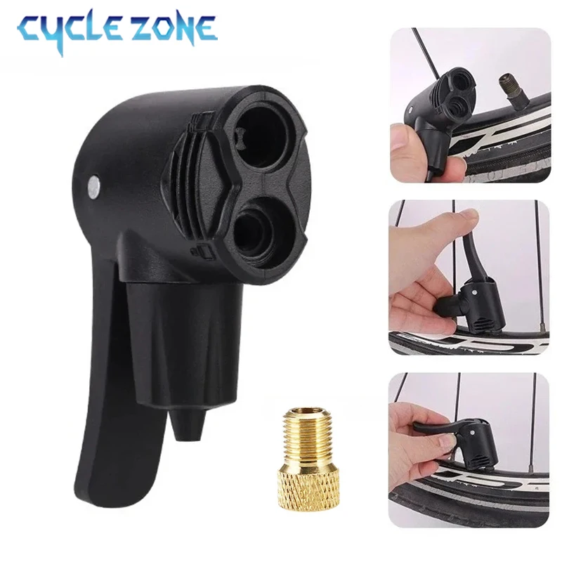 Bicycle Tire Valve Pump Nozzle 3 in 1 Schrader/Presta/Woods Valve Air Nozzle Adapter Conversion Head Clip Type for MTB