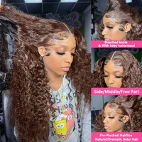 Perruque Lace Front Wig Naturelle Ondulée, Cheveux Humains, Brun Chocolat, 13x4, 13x6, Deep Curly, HD, pour Femme 3