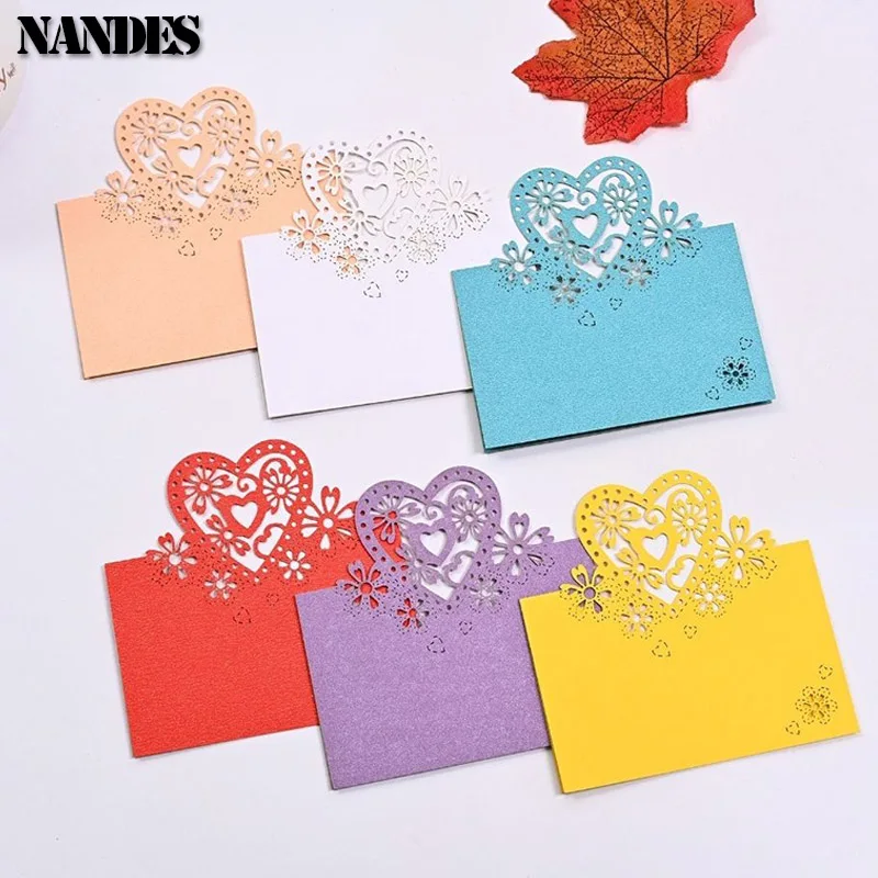 50pcs romantic Love Heart Laser Cut Party Love Heart Table Number Name Place Cards Party Favor Decor Wedding Cards Decoration
