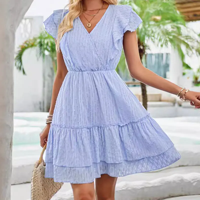 

Women's New Summer Elegant V-Neck Short Sleeve A-Line Dress Fashion Sexy Party Club Casual Holiday Dresses