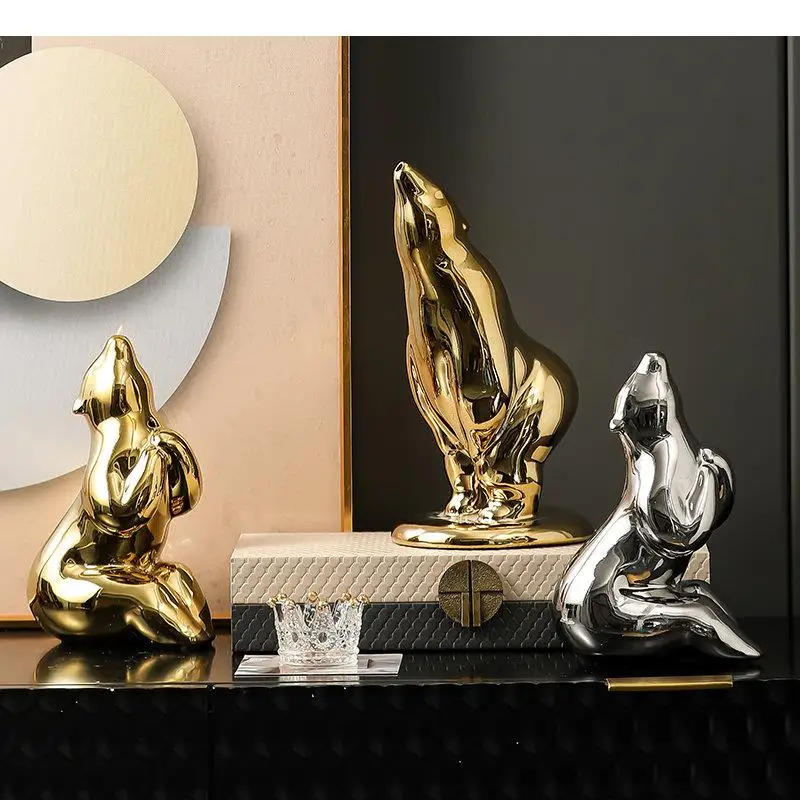 

Ceramic Polar Bear Sculpture Crafts Ornaments Living Room Decoration Golden/silver Bear Animal Furnishings Modern Home Decor