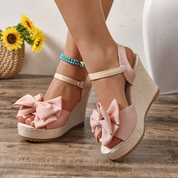 Summer Elegant Round Toe Butterfly Wedge Heel  Sandals Fashionable Best Selling New Comfortable Plus Size Women's Shoes 1
