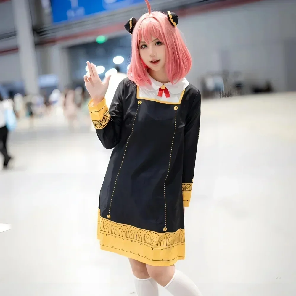 Anya Forger Inspired Cosplay Costume for Kids - Cute Black Dress with Wig for Halloween and Parties