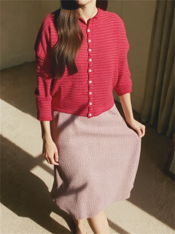 Women's Sweater Striped Button Down Cardigan Knit Tops Outerwear Casual Loose Long Sleeve Fall Tops Knitwear