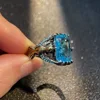 Retro Dragon Claw Golden Eagle Blue Gem Ring for Men & Women Antique Gothic Adjustable Open Ring Alloy Jewelry Lovers Gift 5