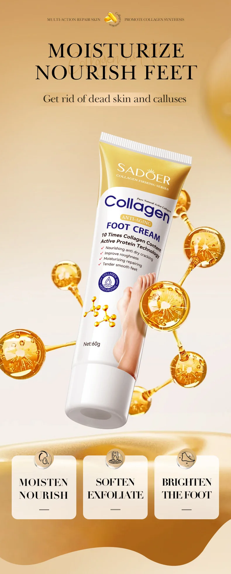 Description Picture 5 of itemSAODER Collagen Foot Cream Feet skincare Moisturizing Hydrating Firming Nourishing Repairing Anti Wrinkle Feet Creams Skin Care