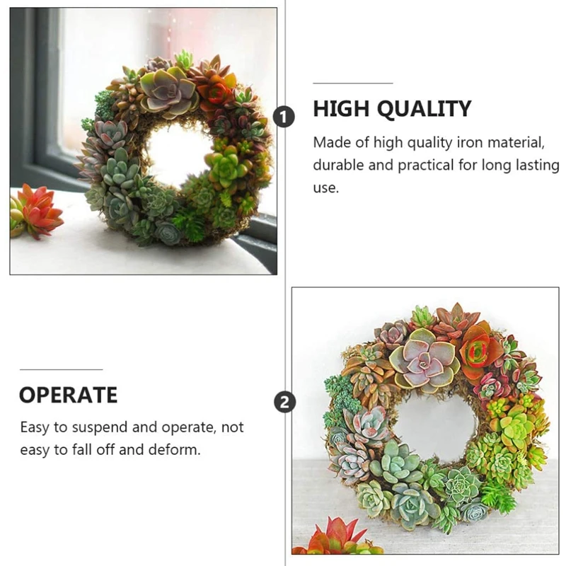 New Round Wreath Frame Succulents Metal Hanging Wreath Frame Form Home Garden Decoration Hook 21cm