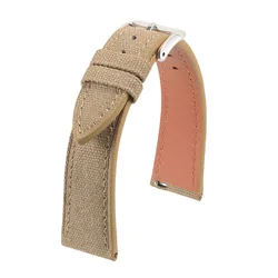 Vintage Slim Canvas Watch Strap - Retro Nylon Fabric Wristband - 18mm (Khaki)