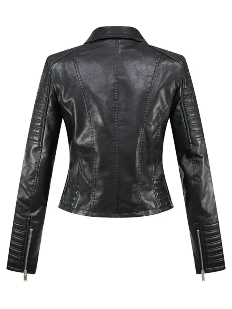 Women's Zipper Motorcycle White Faux Leather Jacket