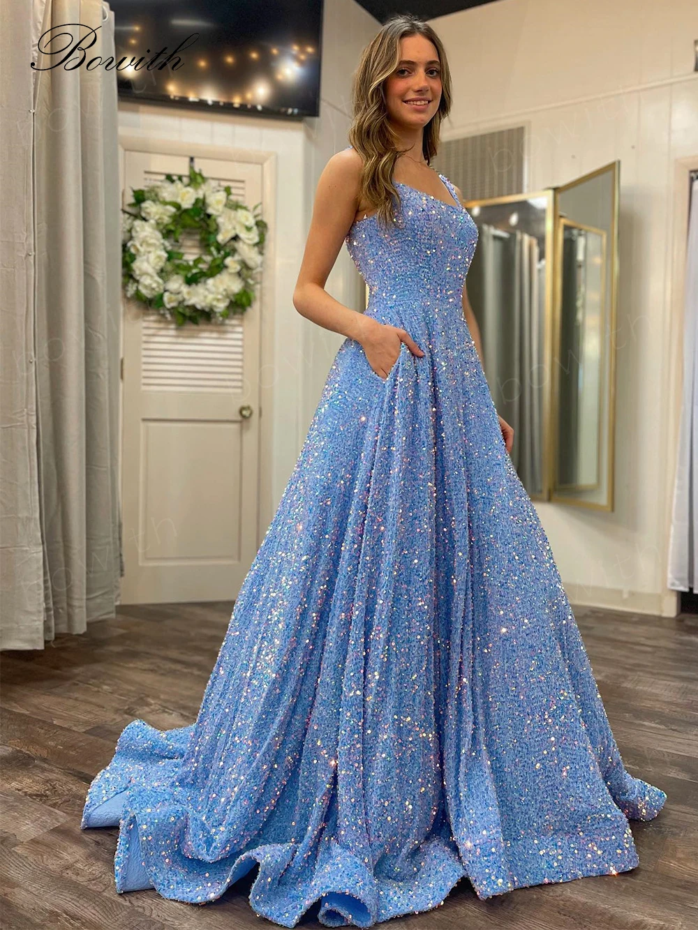 

Bowith Formal Prom Dresses for Gala Party Sequins A Line Evening Dresses for Women vestidos de fiesta