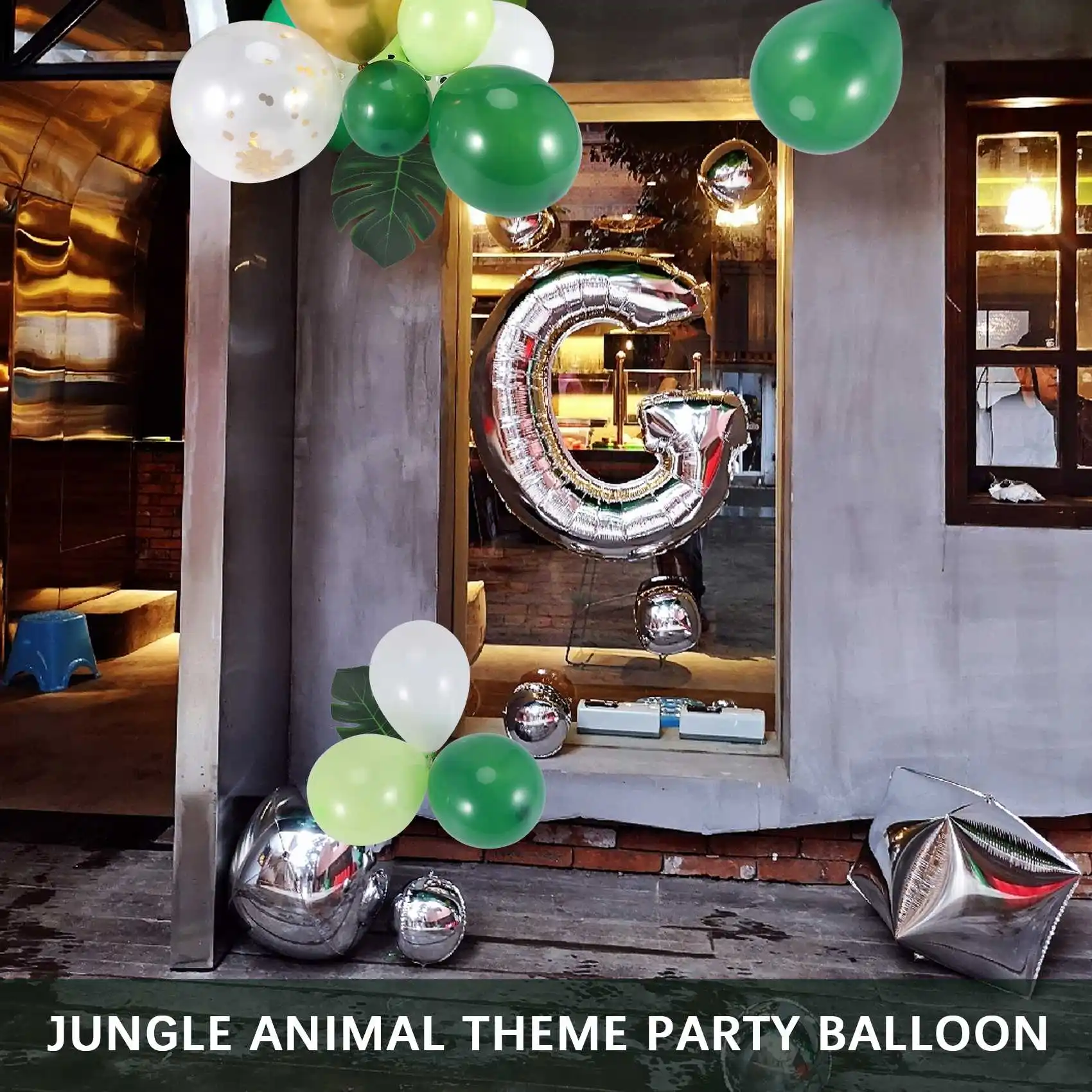 Y77A-134Pcs Jungle Balloon Arch Green Balloon Decoration, with Artificial Tropical Palm Leaves for Birthday