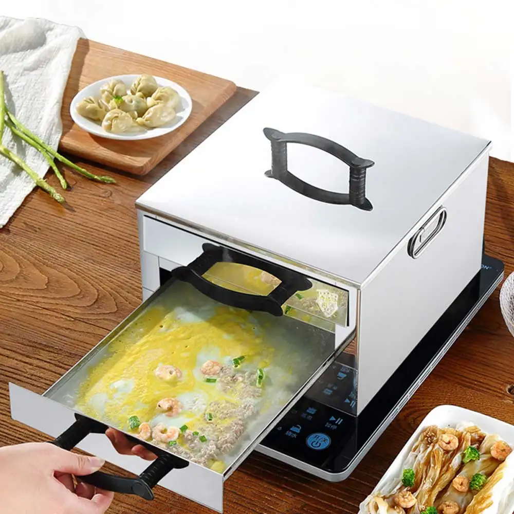 Multifuncional Mini Steamer Household Two-layer Máquina de Macarrão de Arroz 304 Aço Inoxidável Pequeno Food Steamer