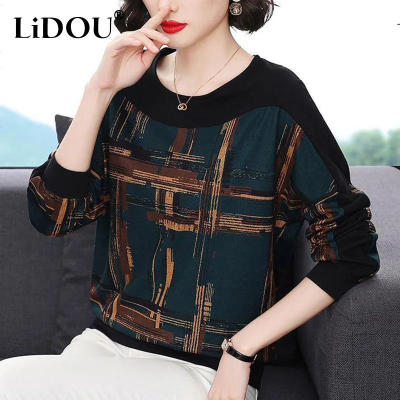 

Spring Autumn New Vintage Korean Casual Striped T-shirts Women Long Sleeve Oversized Comfortable Female Pullovers Chic Lady Tops