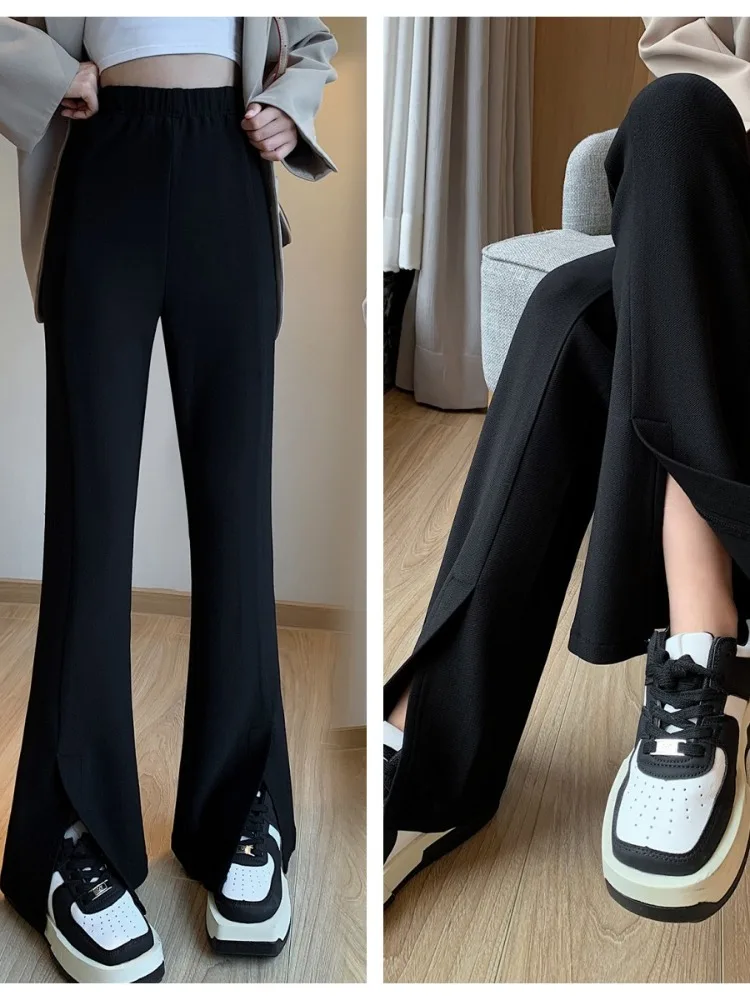 Women's High Waist Pants 2023 Spring And Autumn Version Wide Leg Flare Pants With Micro La Split Suit Pants Female 4 pcs lot wholesale english version split