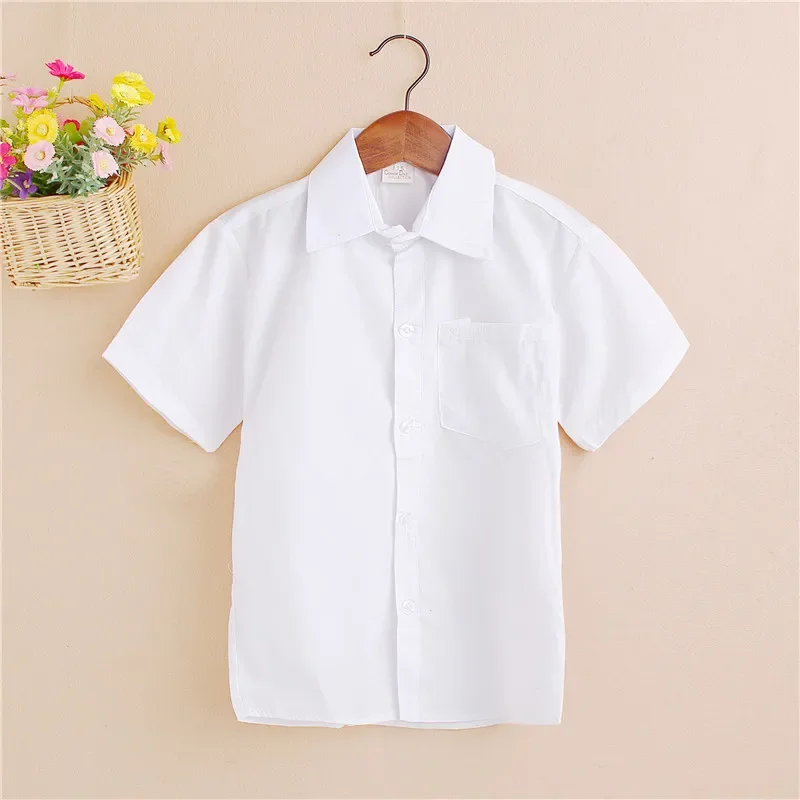 Pure White Short Sleeve Children's Shirt Boys' Summer Clothing School Activity Performance Outfit Trendy Kids' Fashion