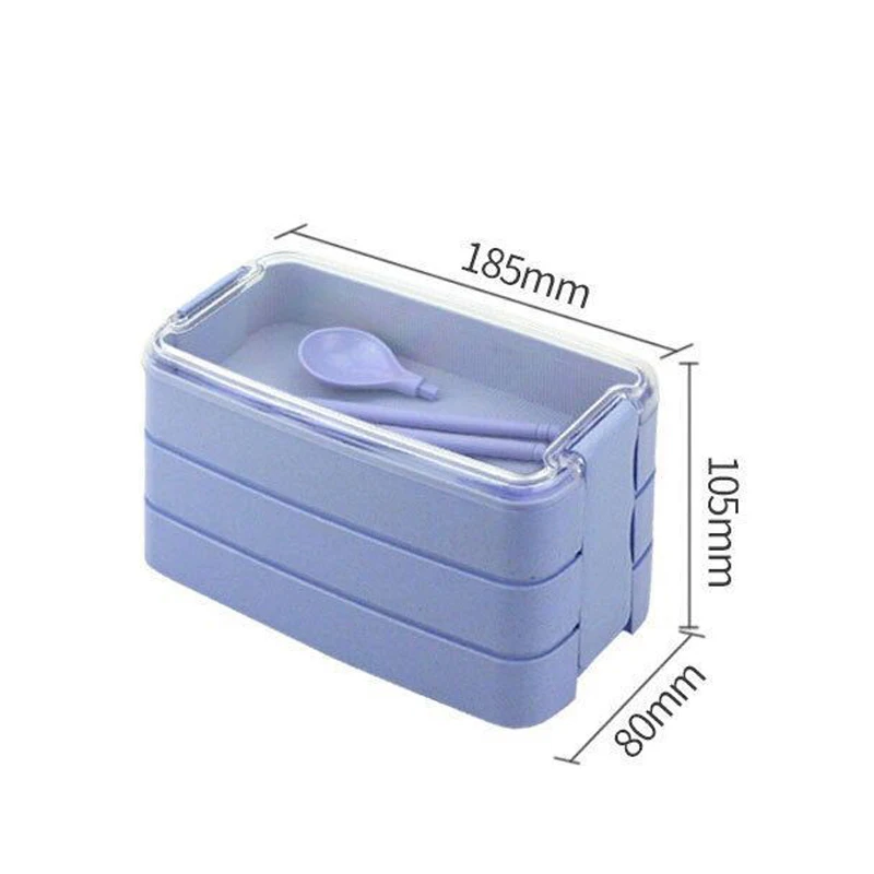 Description Picture 3 of item1pc 1000ML 3-layers Wheat Straw Lunch Box With Dinnerware Detachable Microwavable Hermetic Bento Box For Adults School Office