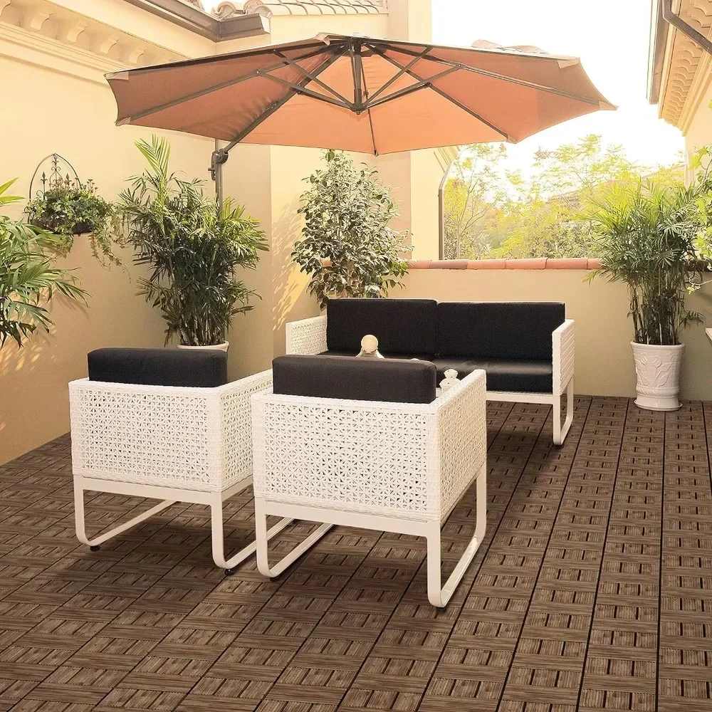 27PCS Wooden Decking Tiles 12 x 12in Hardwood Interlocking Patio Deck Tiles Composite Floor Covering for Platform Patio Garden
