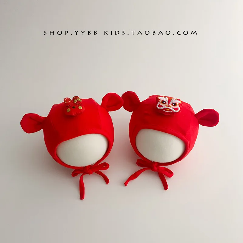 

Baby Hat Fall/Winter 2023 New Lace-up Ear Cap, 6 Months Baby New Year Red Pullover Hat