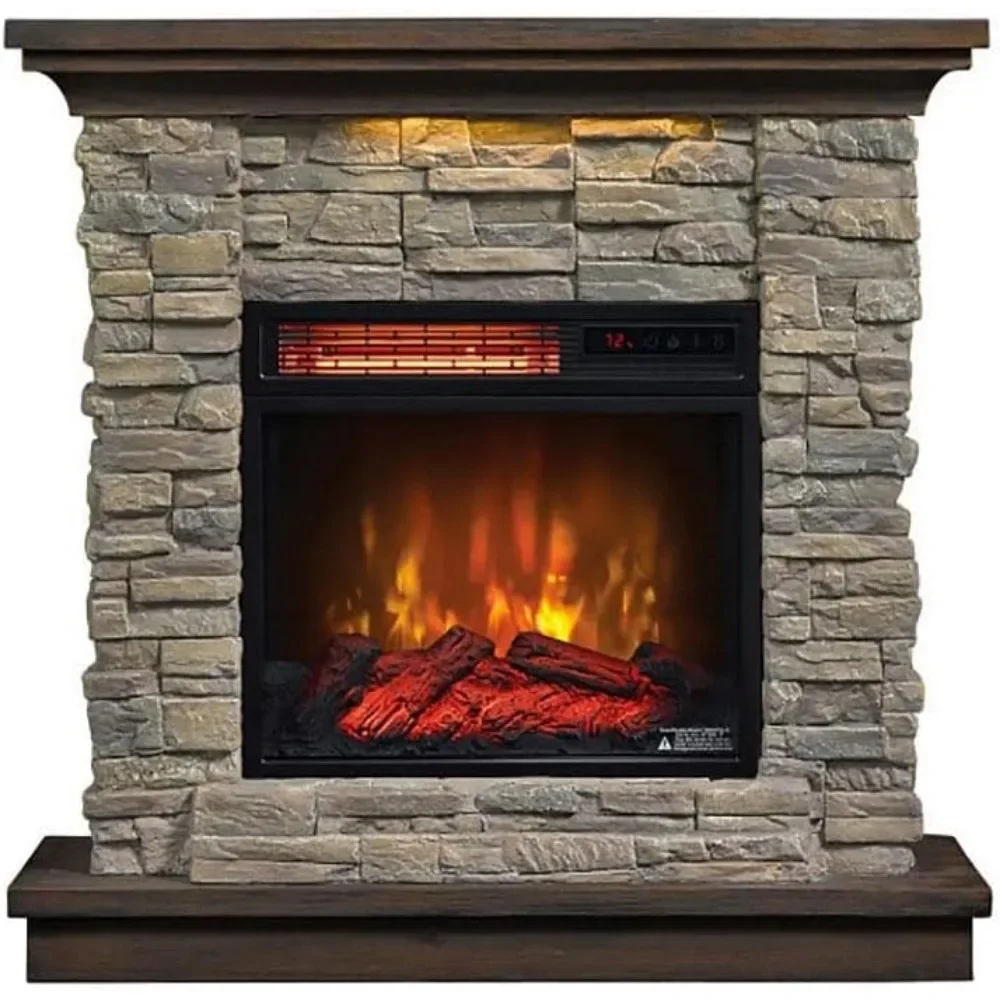 Wall Mantel Electric Fireplace with Remote Control, Smoky Gray Stone 3