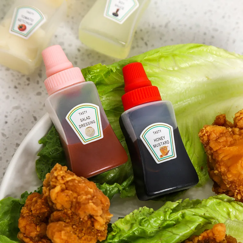 2pcs/set 25ML Mini Tomato Ketchup Bottle Honey Mustard Portable Small Sauce Container Salad Dressing Container Pantry Containers sauce container