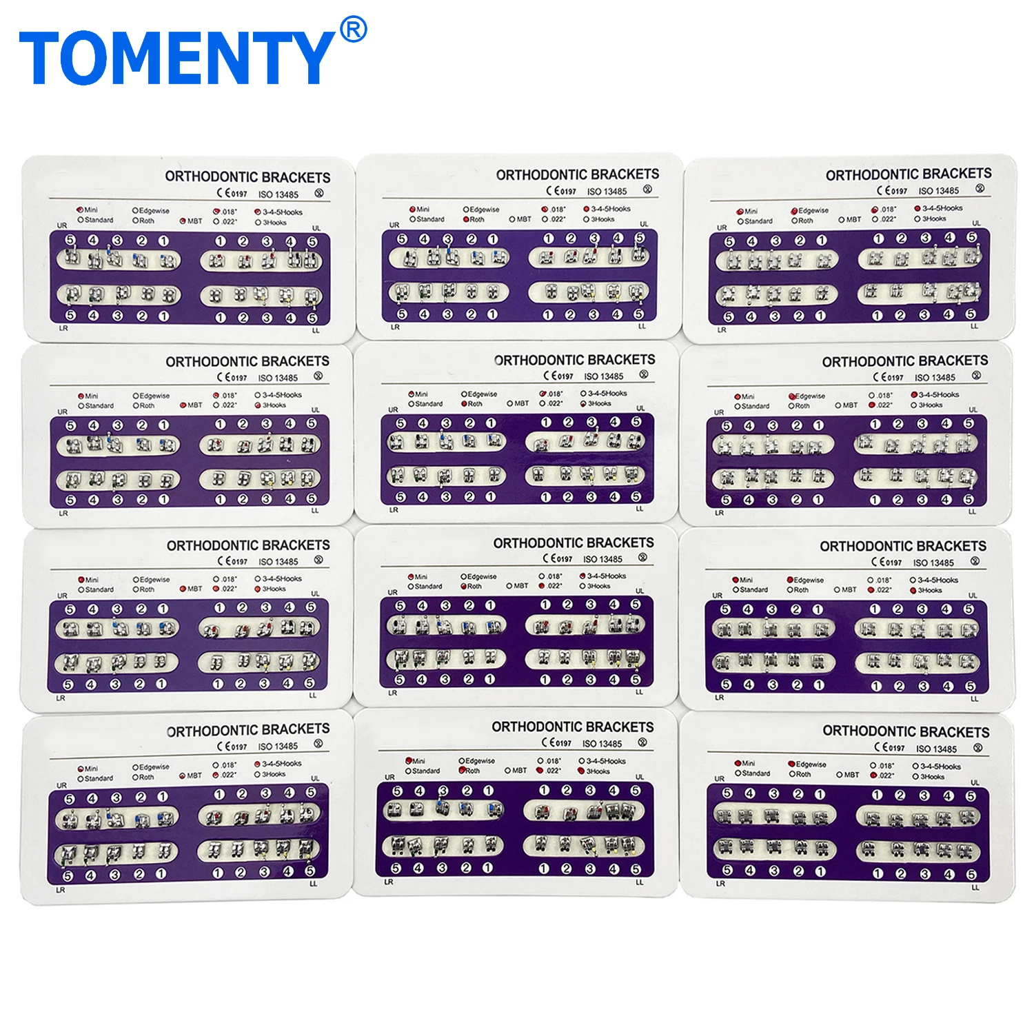 10 แพ็คทันตกรรมจัดฟันโลหะวงเล็บ MINI Roth/MBT/Edgewise 018 022 ตะขอ 3/345 หรือไม่มีตะขอทันตแพทย์วงเล็บ 1