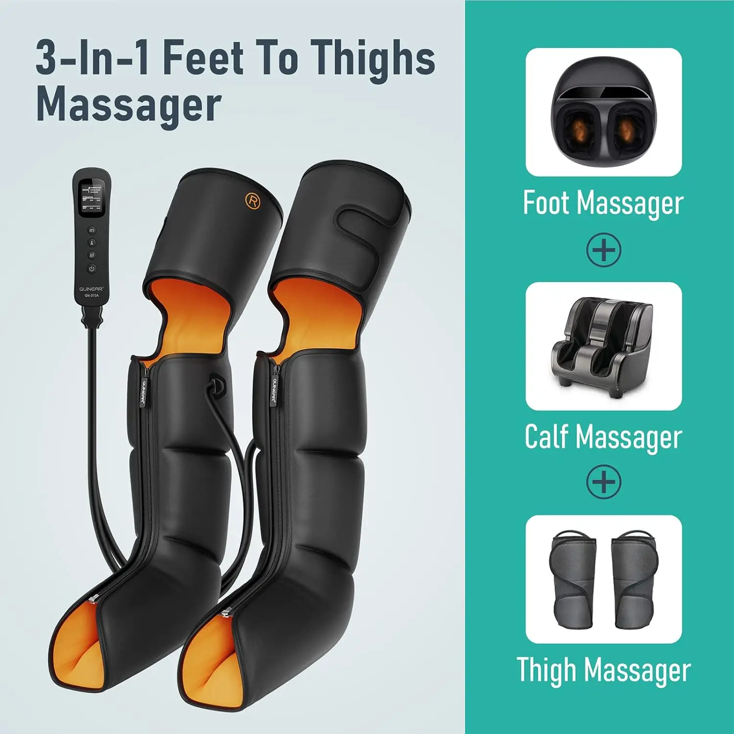 Leg  , 3-in-1 Foot Calf & Thigh  with Heat and Compression Therapy, Leg Massage Boots for Swollen Legs, E 2