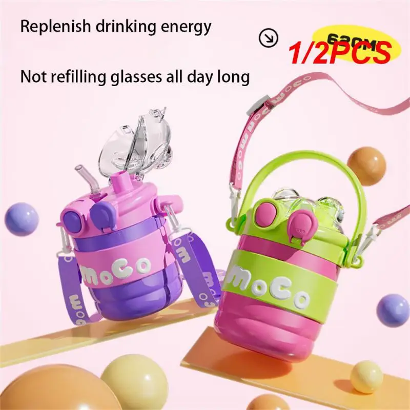 

1/2PCS Leak Proof Fashionable Drinking Cup Cute Design Spring Lid Thermos Cup Easy To Carry Cute Thermos Cup Drink Directly