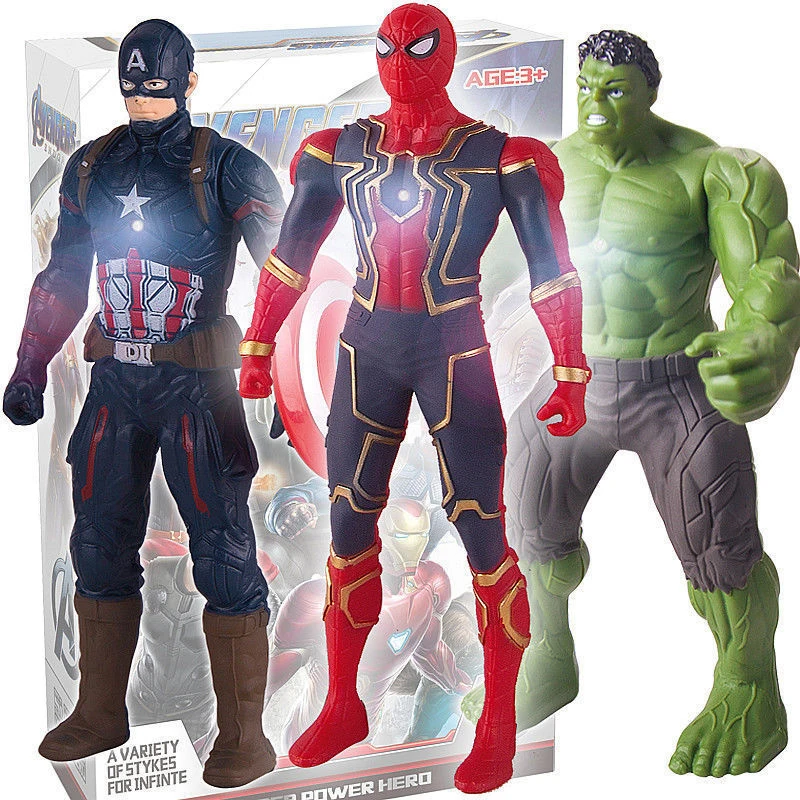 Marvel Spider Man Model Kit Hulk Iron Man Anime Toys PVC Activity Splices Luminous Doll Series Boy Children Birthday Gift