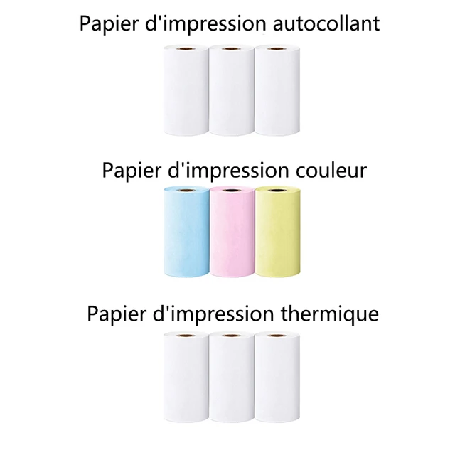 Mini papier thermique autocollant pour imprimante, étiquette autocollante,  papier auto-adhésif coloré, Bluetooth sans fil, photo