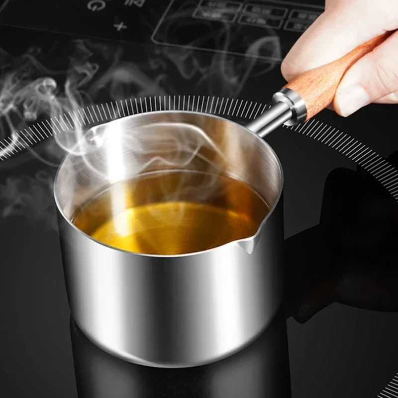 304 Stainless Steel Mini Soup Pot with Wooden Handle Condiment Sauce Pan Small Saucepan for Making Sauces Heating Milk Kitchen