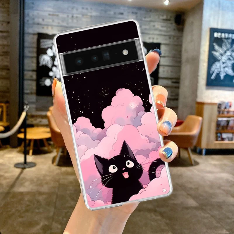 Adorable Cartoon Black Cat Soft Silicone Clear Phone Case