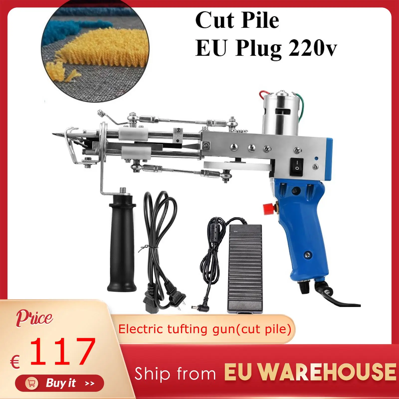 Electric Carpet Tufting Gun Carpet Weaving Flocking Machines Power Tool Hand Gun DIY Cut Pile Loop Pile Tufting Gun Machine