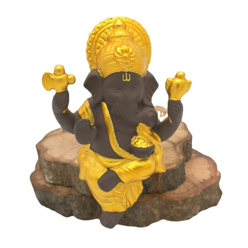 Gold Elephant Ganesha Statue Figurine Home Decor Purple Sand Buddha Statue Buda Decoration Landscape Garden Decors