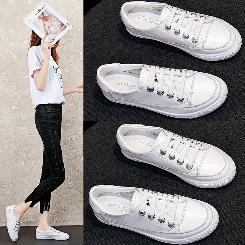 Women Genuine Leather Sneakers Large Size Little White Shoes