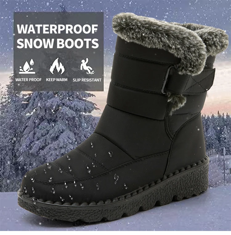 Women Winter Boots - Korean Style Mid Calf Snow Boots With Fur Lining & Waterproof Design