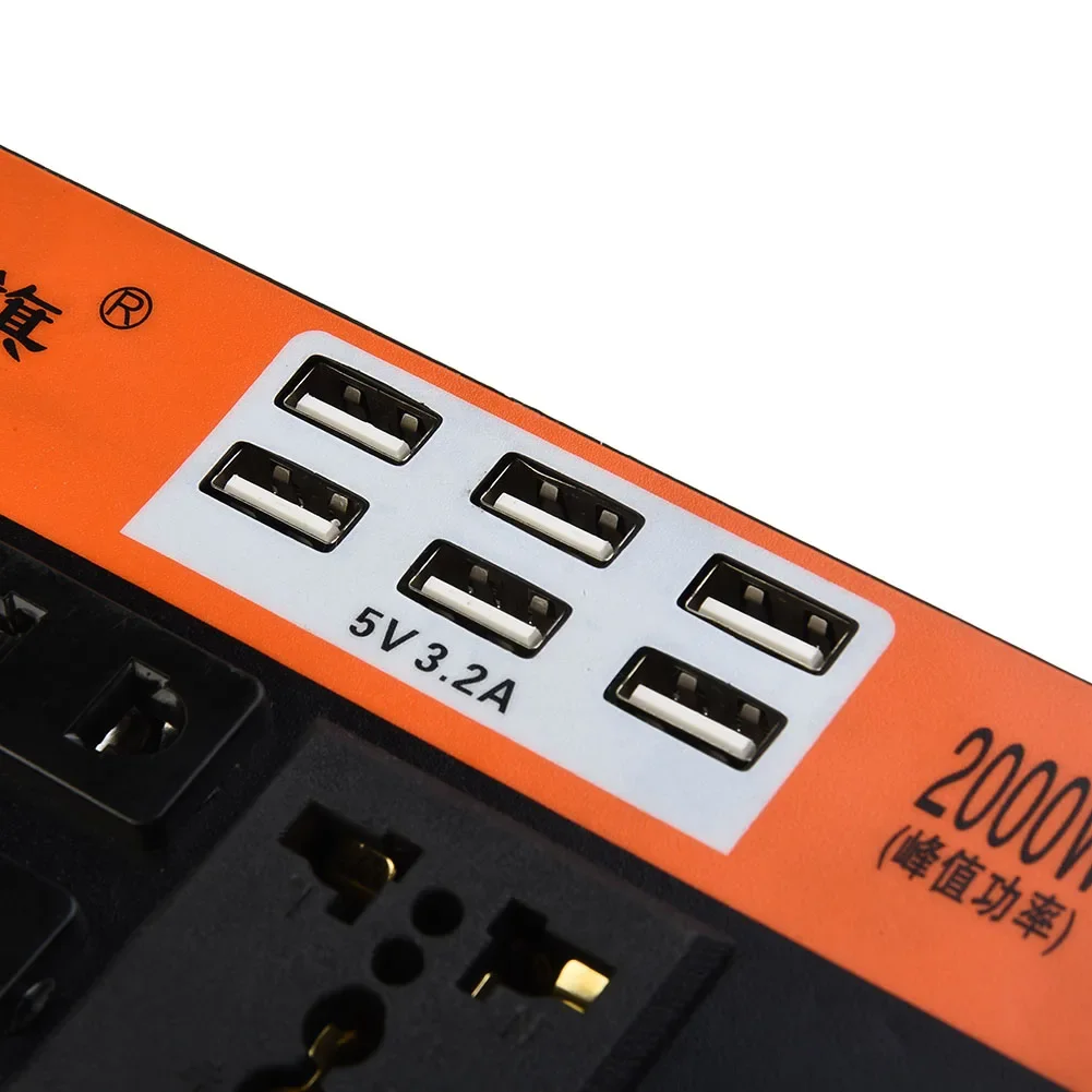 Car Power Inverter 2000W Peak DC 12V/24V To DC 110V/220V Converter Trip 6 USB Power Converter Car Accessory