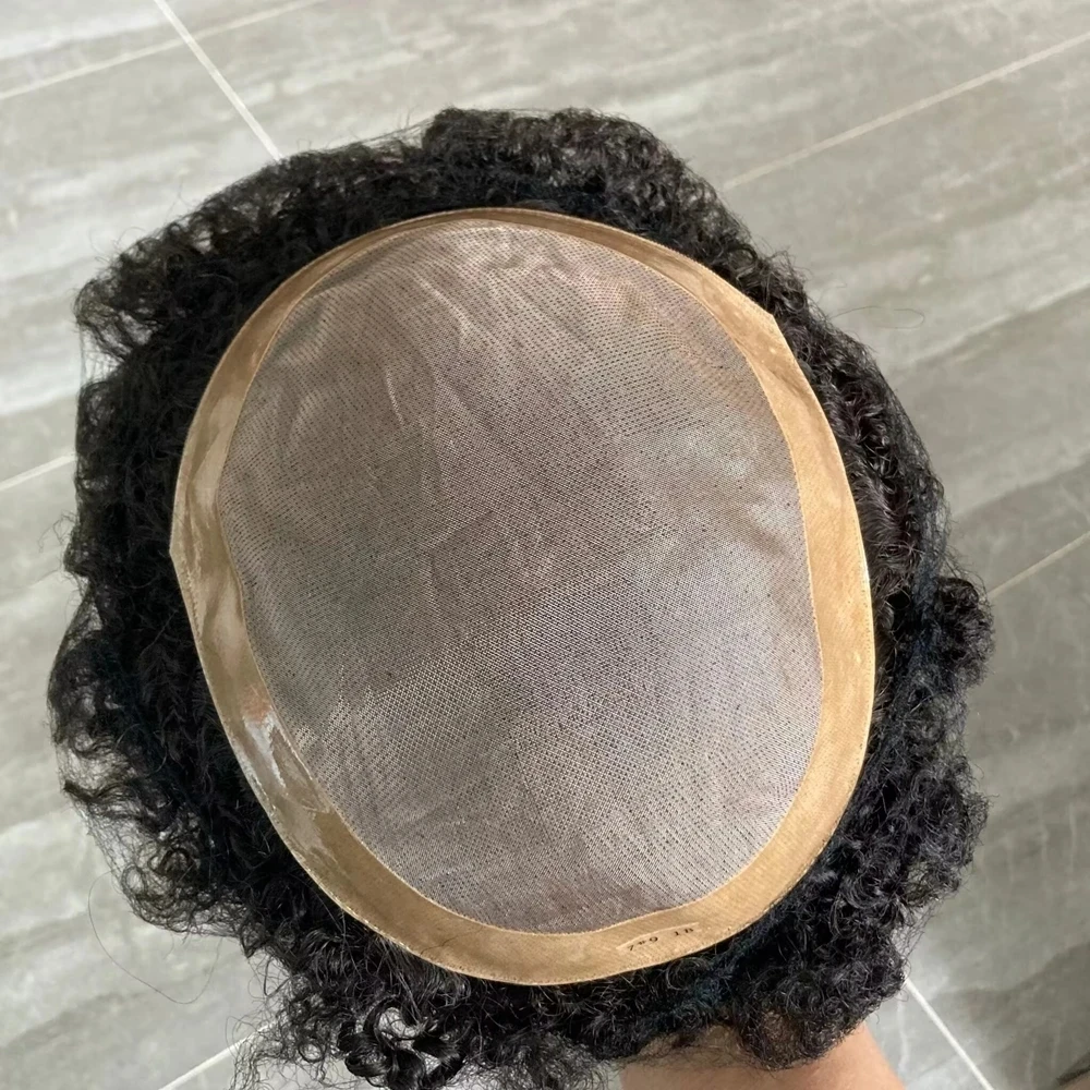 Mens Wigs Afro Curly Human Hair Mono Toupee Man Capillary Prosthesi Replacement for Male 10mm 20MM 15mm human hair toupee