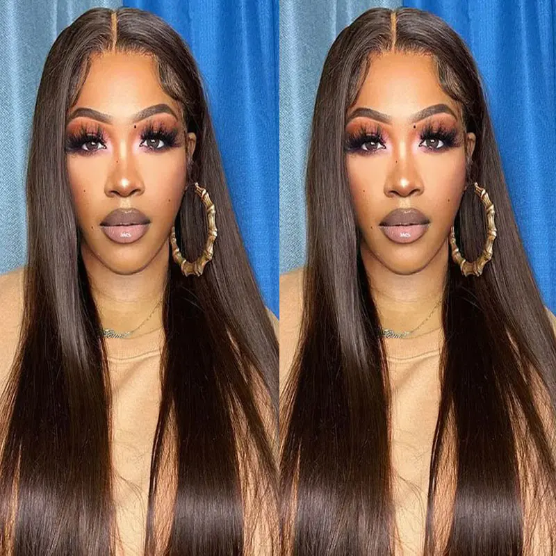 

Bombshell Dark Brown Straight Natural Hairline Glueless Synthetic Hair Lace Front Wig Heat Resistant Fiber Hair For Women Wear