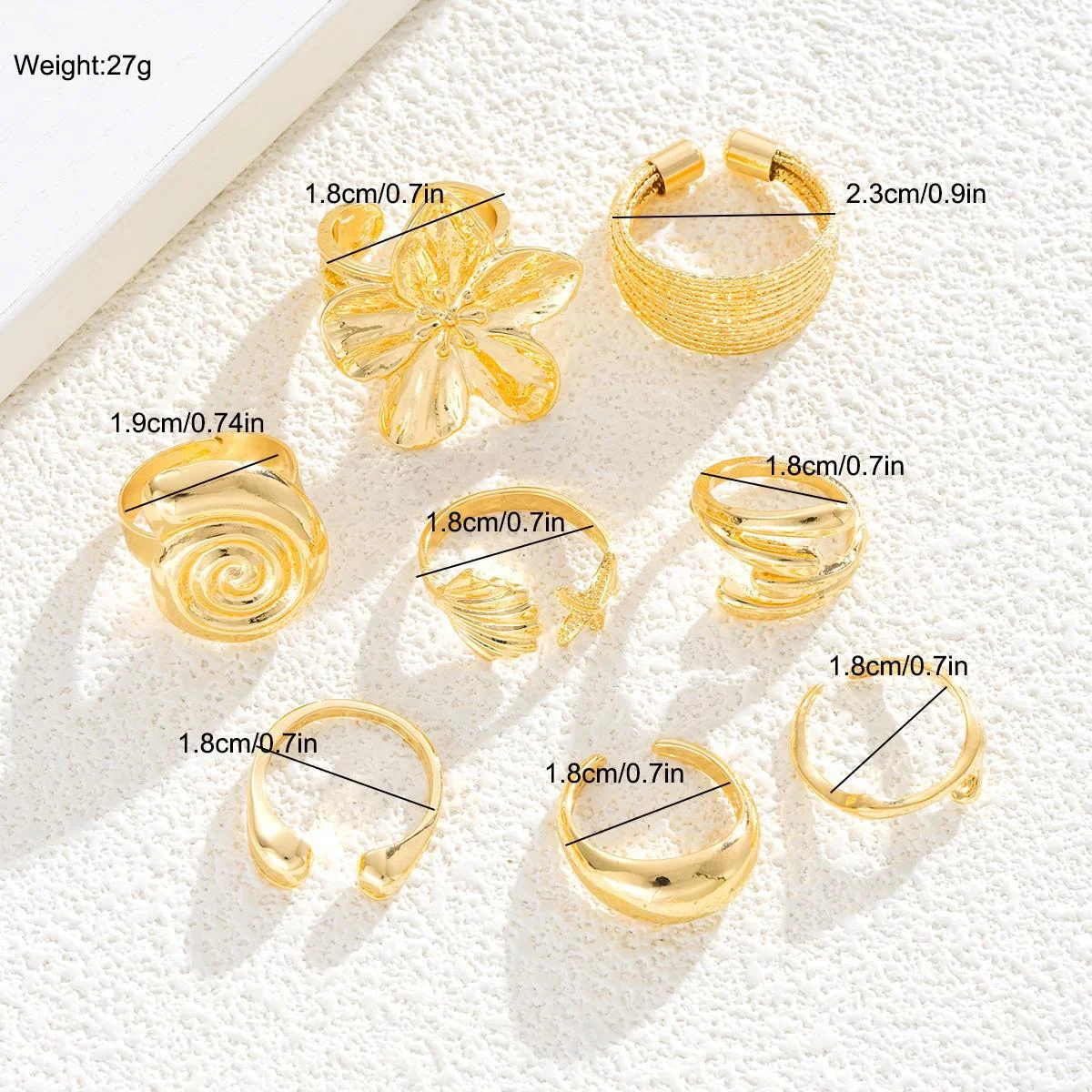 Vintage Smooth Flower Shell Design Ring Set Fashion Elegant Bohemian Starfish Personalized Ring Party Holiday Daily Wear Jewelry