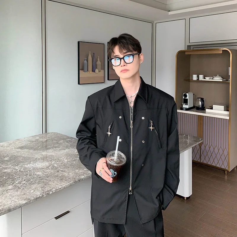 2023 New Korean Edition Metal Double Zipper Loose Shirt Fashion Men's And Women's Leisure Travel Design Long Sleeved Top Coat