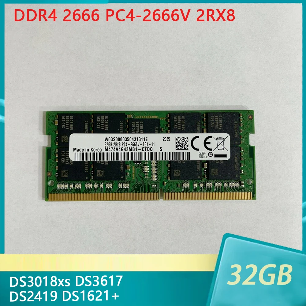 1 Pz Per Sinologia 32Gb Nas Ds3018Xs Ds3617 Ds2419 Ds1621 + 32G Ddr4 2666 Pc4-2666V 2 Rx8 Ecc Udimm Memoria Di Archiviazione