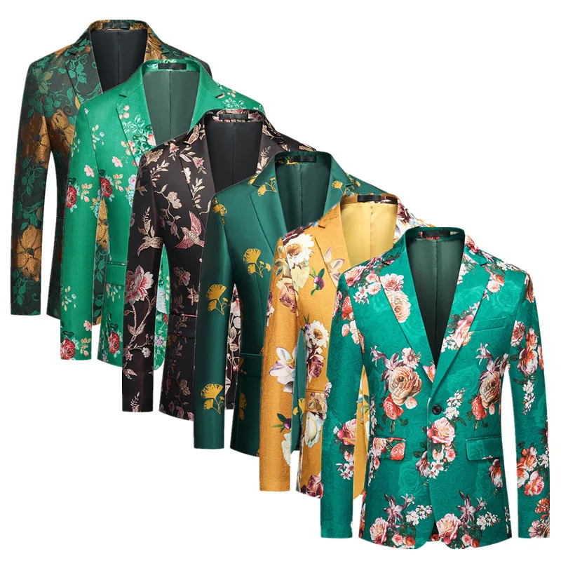 

New Men Flower Suit Slim Fit Jacket Large Size 6XL Fashion Men's Dance Party Bar KTV Stage Jacquard Blazers Coat