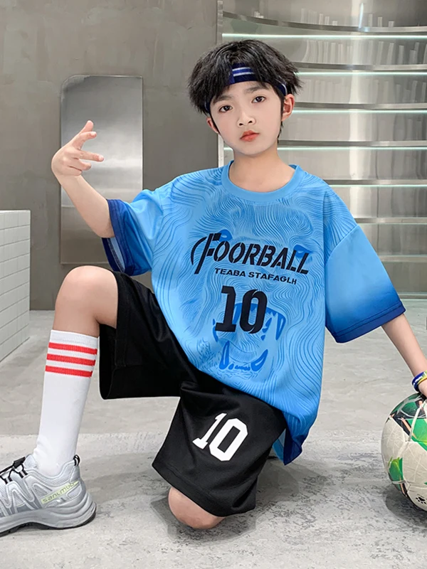 어린이 축구 유니폼 세트 반팔 스포츠 대회 훈련 팀웨어 초등학생용 속건성 셔츠..