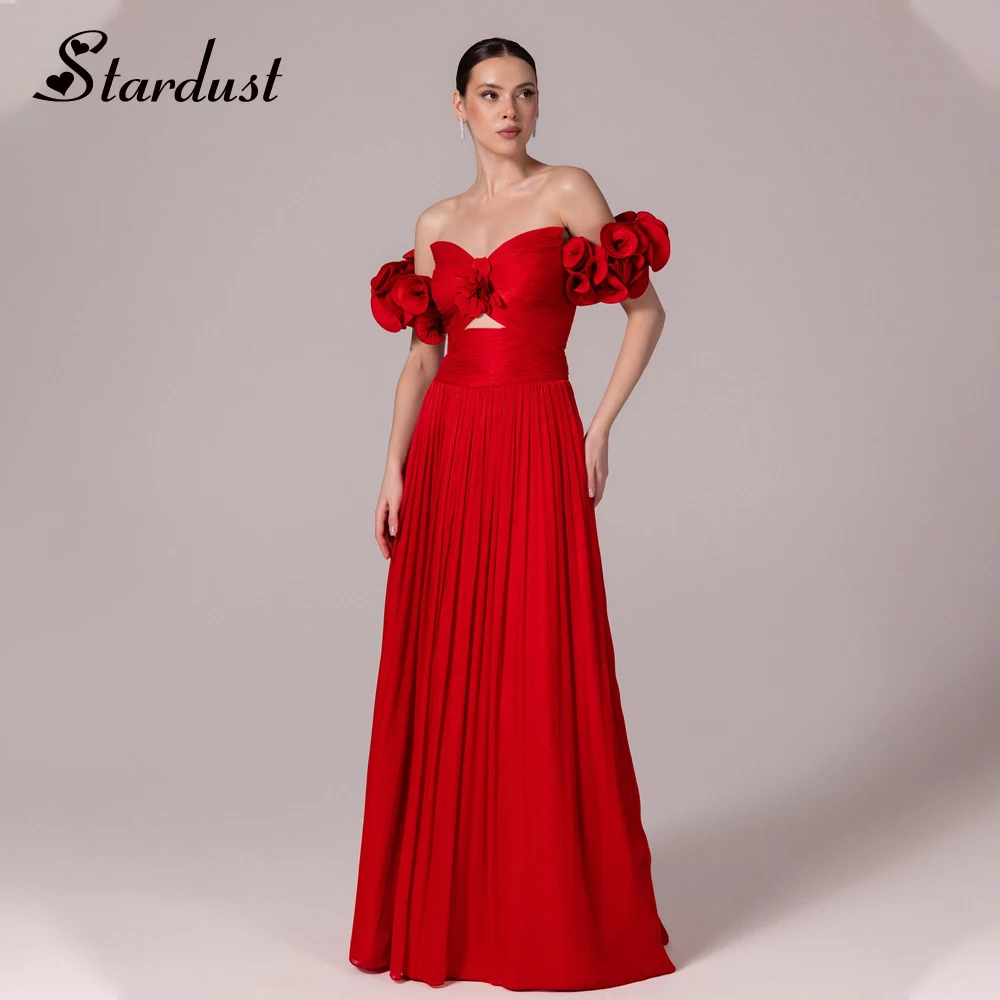 Stardust Fancy Off the Shoulder Evening Dresses for Women A-line 3D Flowers Lace Up Saudi Arabric Vestidos De Gala Customized