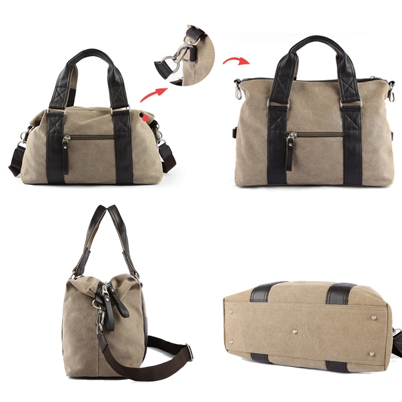 Vintage Canvas Leather Men Travel Bags Carry On Luggage Bag Men Duffel Bag Handbag Travel Tote Large Weekend