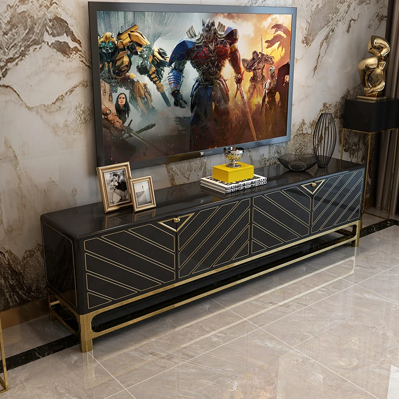 MANBAS Designer Living Room Furniture Set with Stainless Steel TV Stand, Coffee Table,and Dining Side Cabinet In Gilding Process