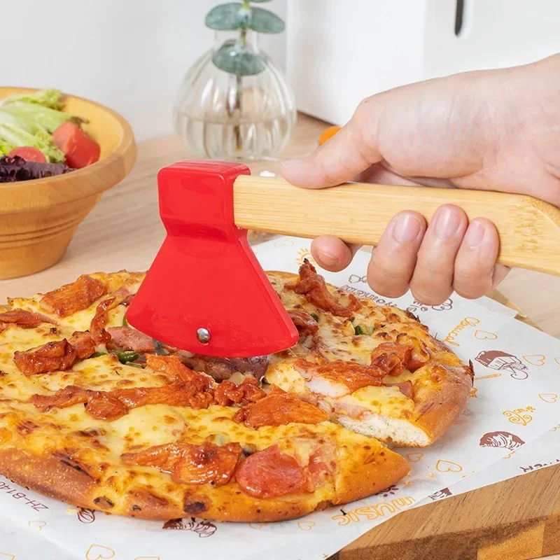 Pizza Cutter Stainless Steel Roller Pizza Cutter Wooden Handle Axe Shape Sharp Blade Quick Cut Accessories Baking Tools