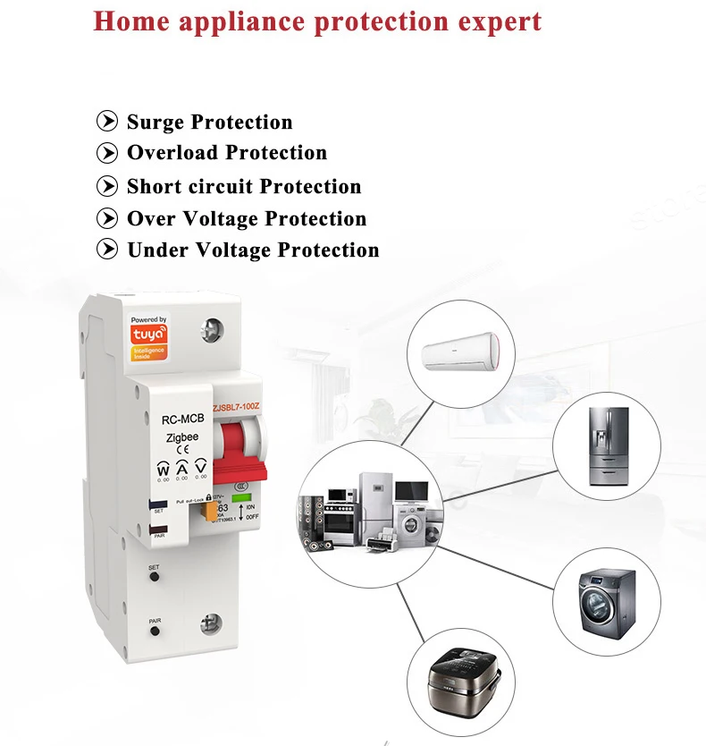 Zigbee Smart Circuit Breaker 1P Overload Short Protection Monitor Energy Consump