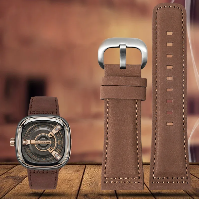 Cinturino In Vera Pelle Per Orologio Da Uomo Sevenfriday Q203 M203 P1 P2 S2 M2 Q2 03 01 02 Marrone Blu Pelle Bovina 28Mm